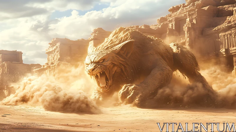 Desert Monster Sand Beast Roaring AI Image