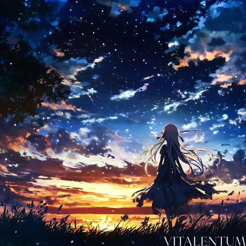 Starry Sunset Silhouette AI Image