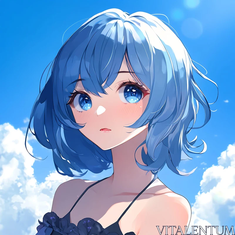 Serene Blue-Haired Anime Girl Portrait AI Image