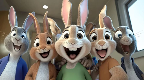 Cartoon Rabbits Smiling Together