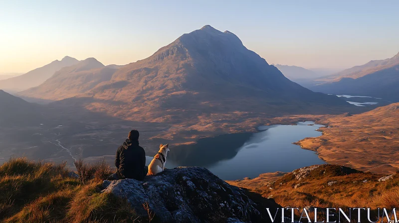 Scenic Mountain Landscape with Dog AI Image