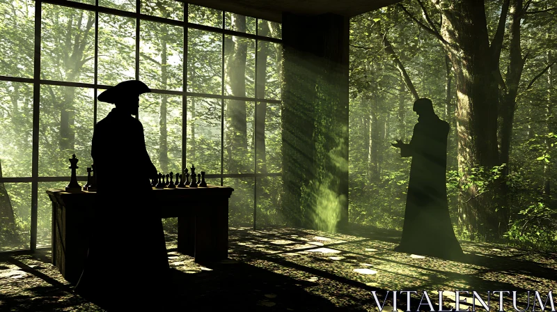 Shadows of Chess in Green Room AI Image