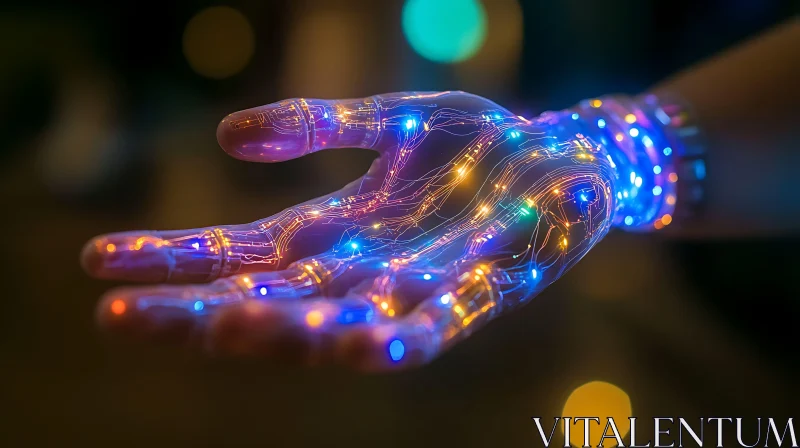 Translucent Hand with Glowing Circuits AI Image