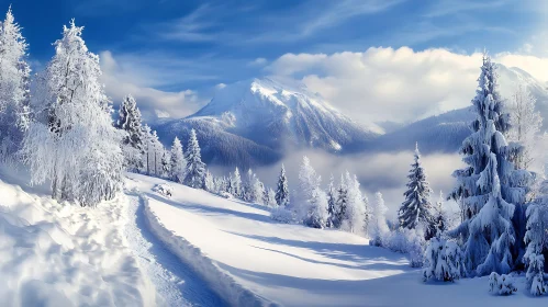 Snowy Mountain Winter Scene