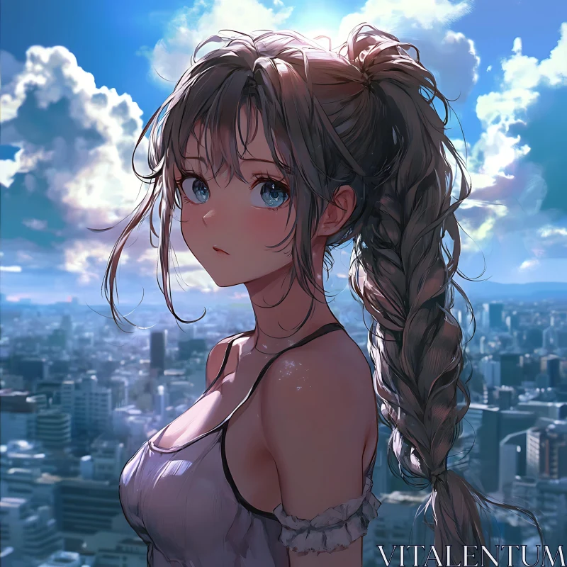 AI ART Anime Girl with Braided Hair City Background