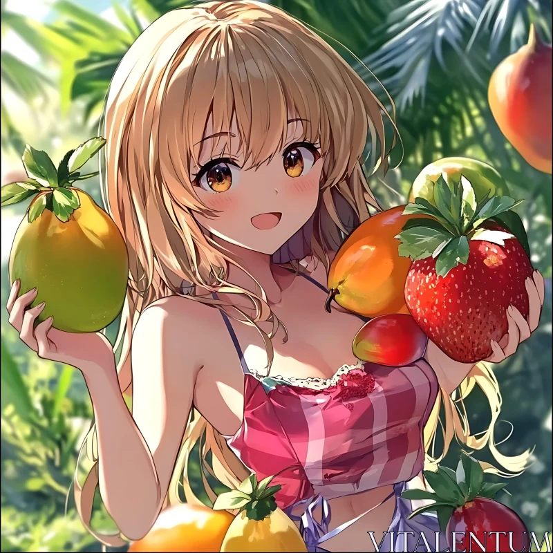 Anime Girl with Fresh Fruits AI Image