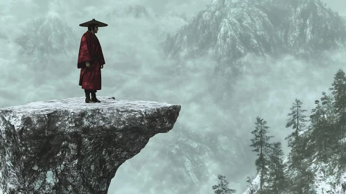 Red Robe on Snowy Peak