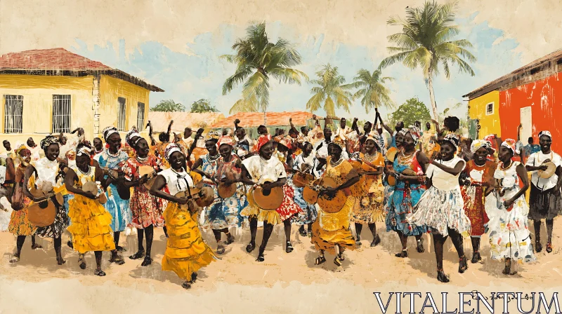 AI ART Colorful Celebration in Tropical Town Square