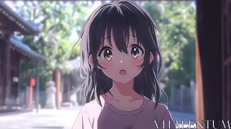 Surprised Anime Girl Outdoors AI Image