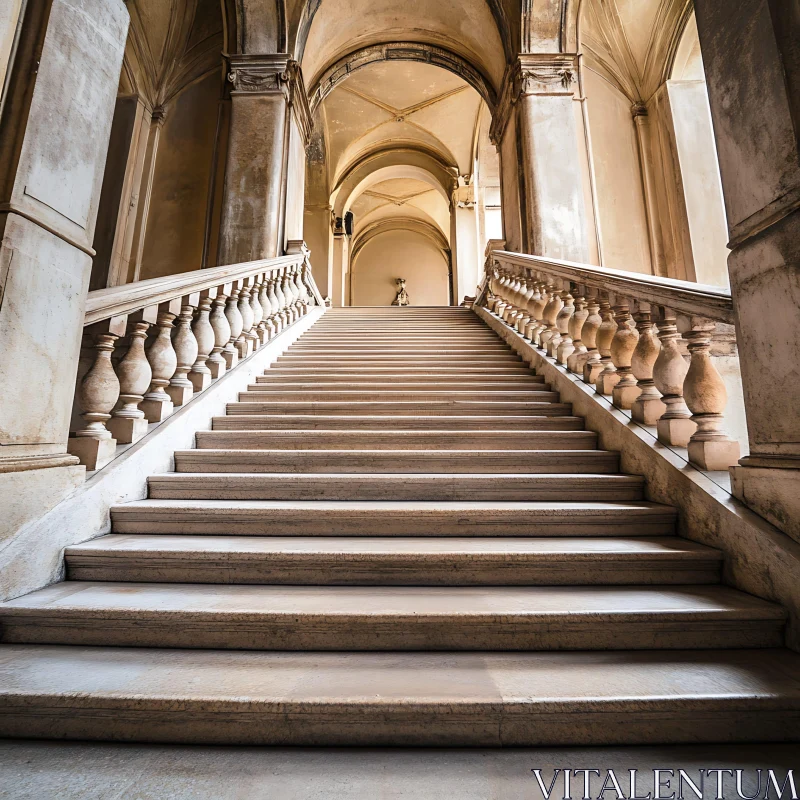 Majestic Old Stone Staircase in a Historic Hall AI Image