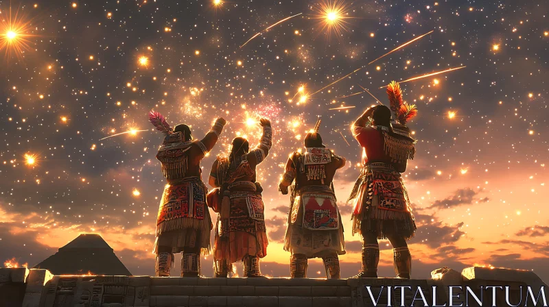 AI ART Figures Watching Celestial Fireworks