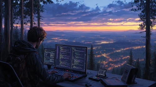 Programmer in Nature at Dusk