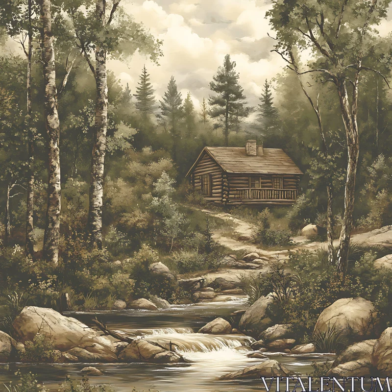 Peaceful Forest Cabin Retreat AI Image