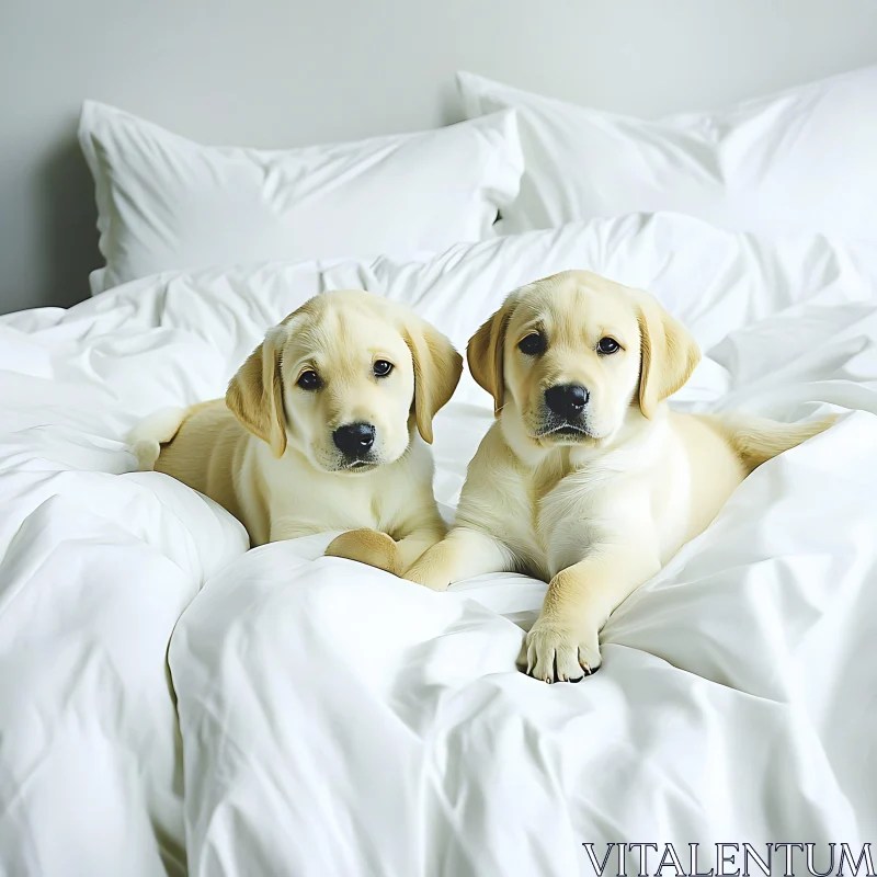 Cute Puppies on Bed AI Image