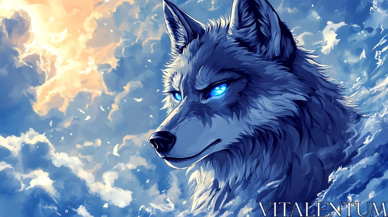 AI ART Azure Wolf Portrait with Luminous Eyes