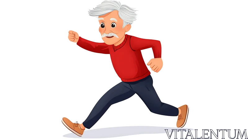 Energetic Elderly Man Cartoon AI Image