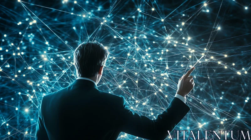 Man Interacting with Digital Network AI Image