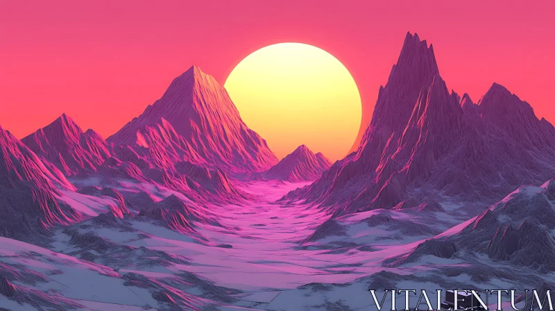 AI ART Synthwave Mountain Sunset