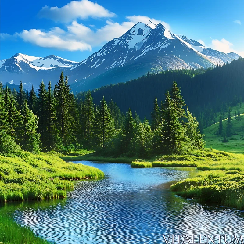 Peaceful Mountain Lake Scene AI Image