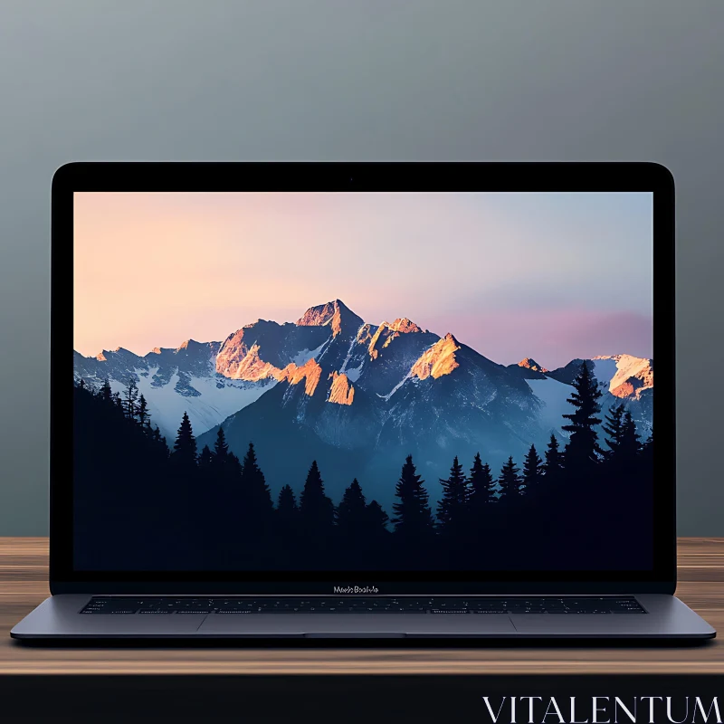 Serene Mountain Landscape on Laptop AI Image