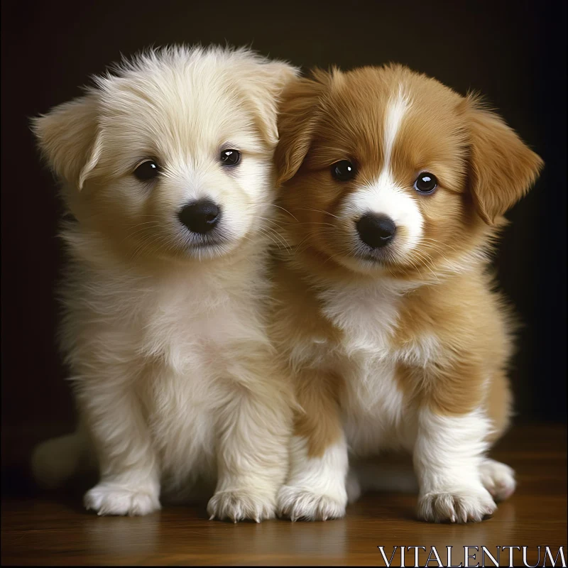 Cute Furry Puppies Sitting Together AI Image