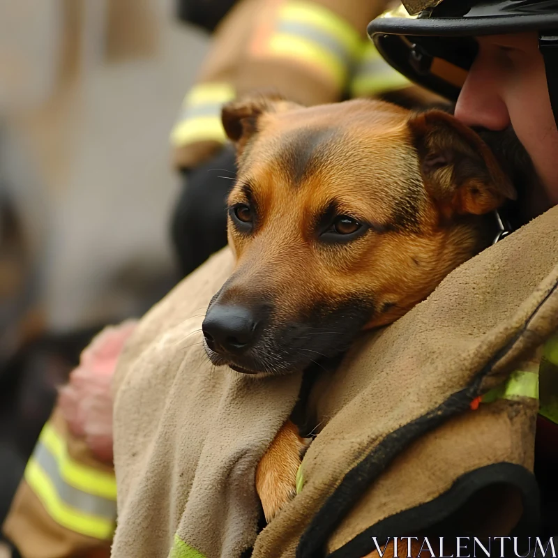 Heroic Firefighter with Rescued Dog AI Image