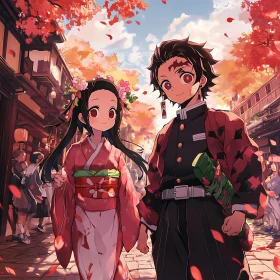 Japanese Festival with Anime Duo in Autumn