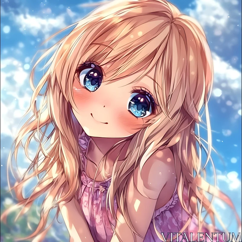 Heartwarming Anime Portrait of a Blonde Girl AI Image