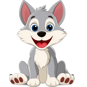 Cute Animated Gray Wolf Character