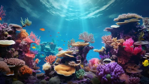 Underwater Coral Reef with Colorful Fish and Sunlight