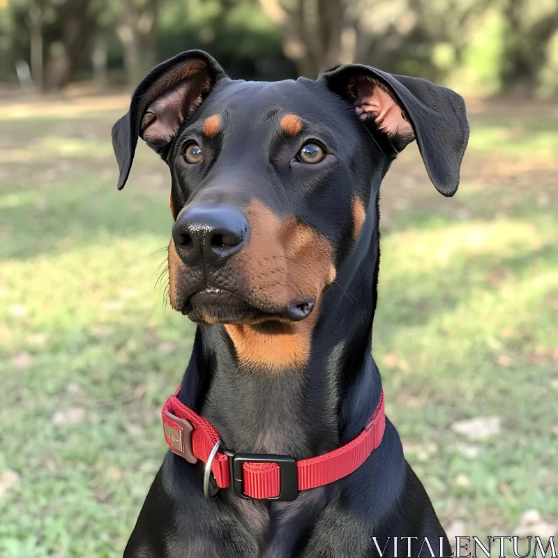 Doberman with Red Collar AI Image