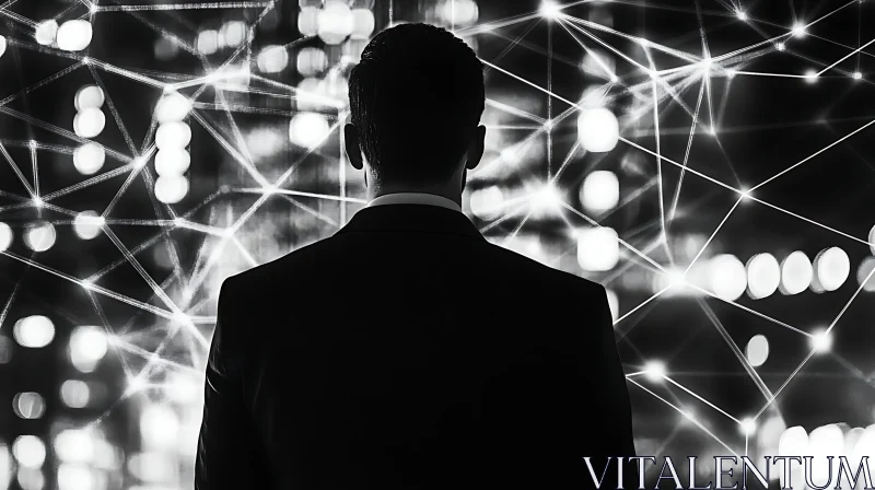 AI ART Monochrome Man in Suit with Network