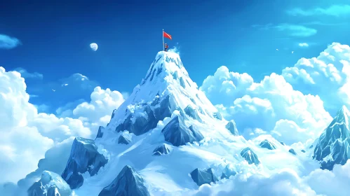 Summit's Red Banner: A Mountain Vista