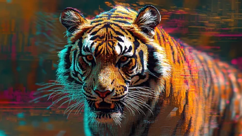 Digital Tiger Portrait with Abstract Art Elements