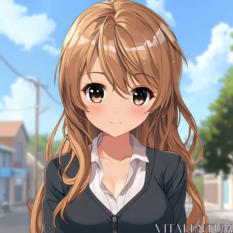 Cute Anime Character with Brown Hair AI Image