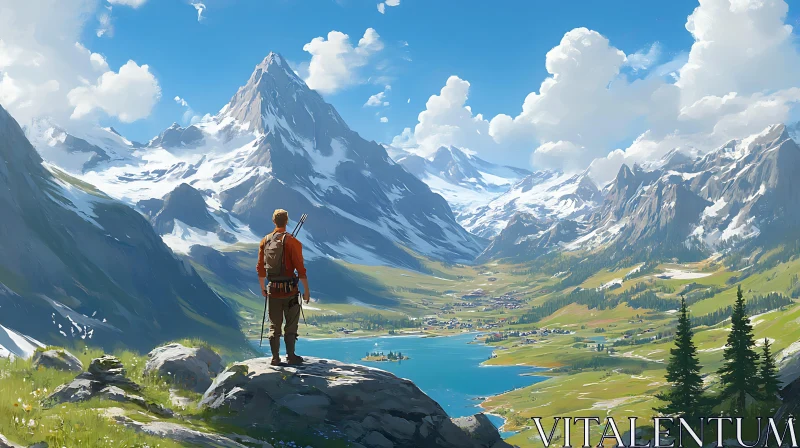 Hiker Overlooking Mountain Valley AI Image