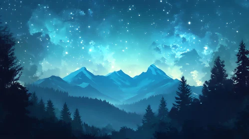 Tranquil Mountain Landscape at Night