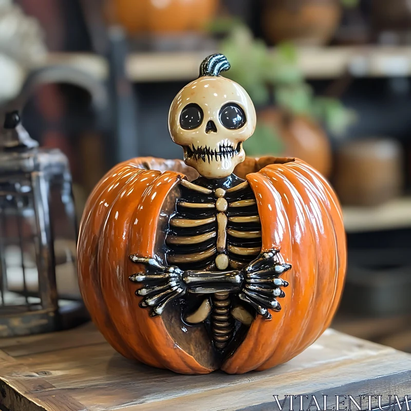 Festive Skeleton Pumpkin: A Spooky Centerpiece AI Image