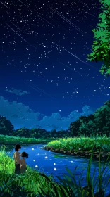 Peaceful Night with Starry Sky and River