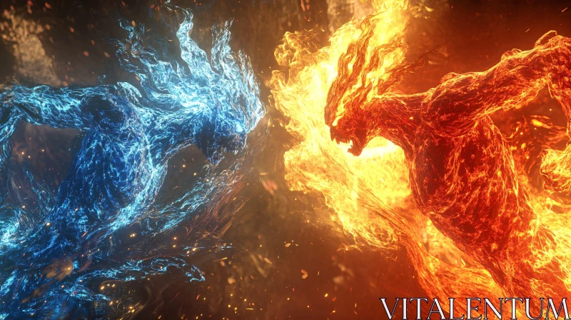 Abstract Fire vs Water Elemental Battle AI Image
