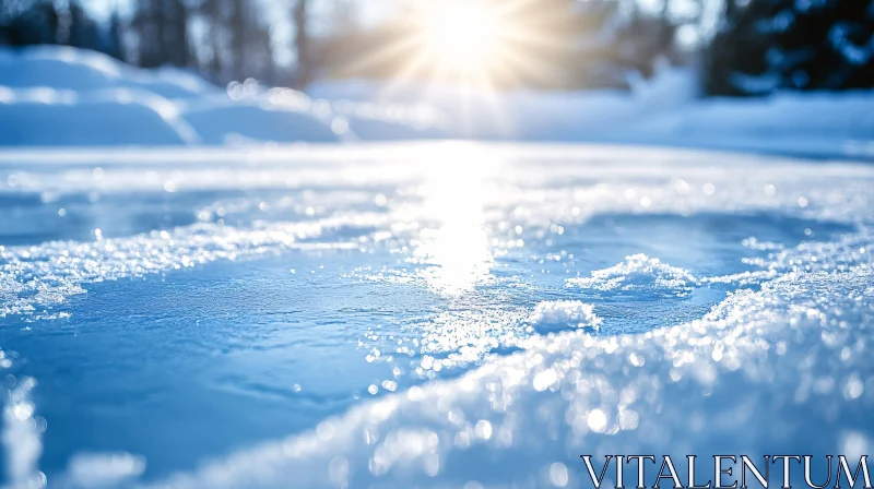 Frozen Serenity: Sunlit Snow and Ice AI Image