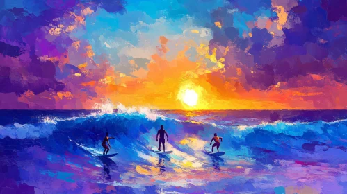 Sunset Surfing Impressionistic Seascape