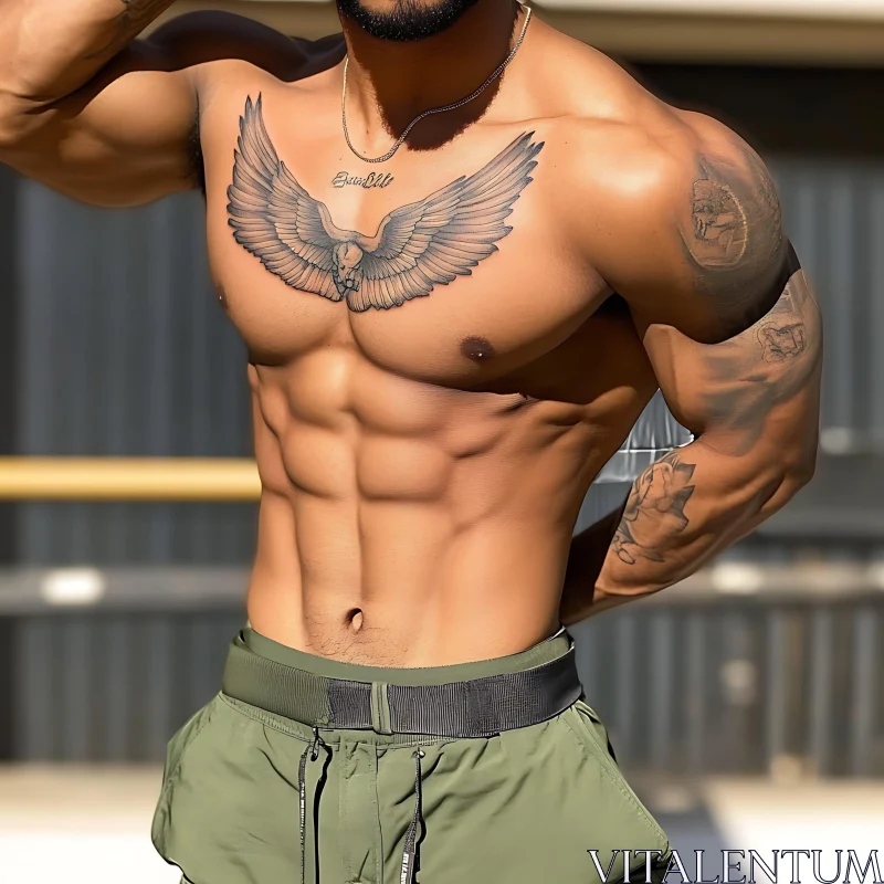 Muscular Man with Tattoos AI Image