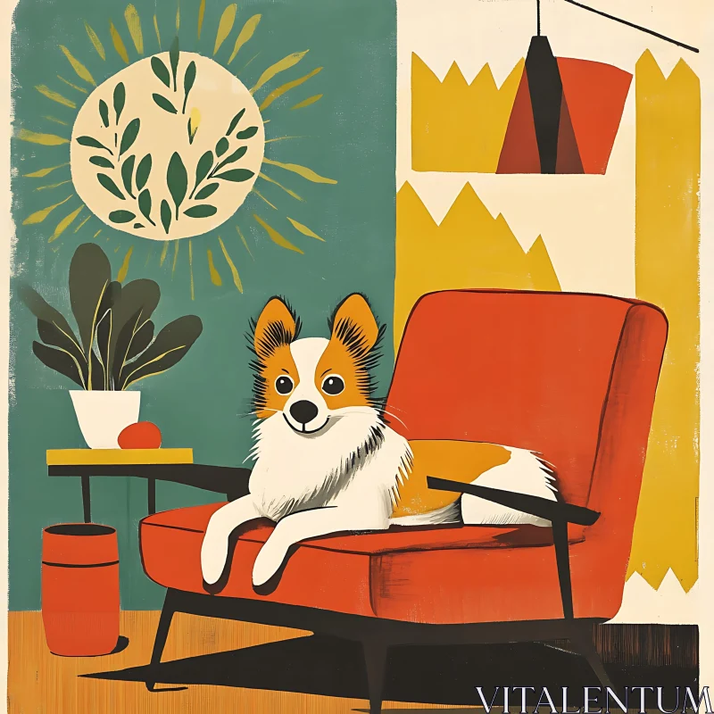 Vintage Dog Illustration in Stylish Room AI Image