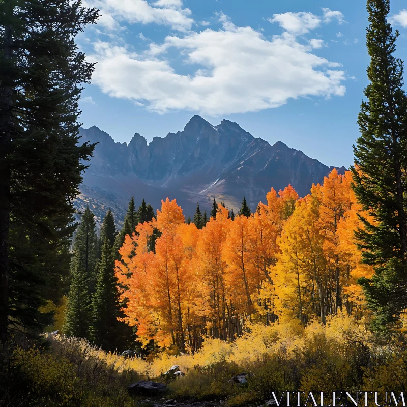 Mountains and Autumnal Trees Landscape AI Image