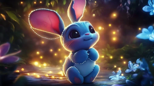 Whimsical Blue Rabbit with Glowing Lights