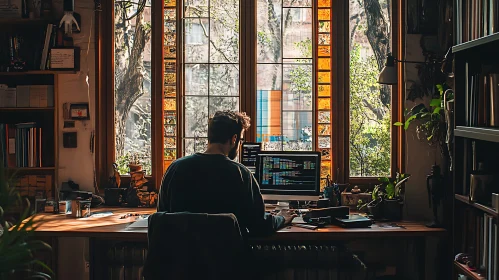 Cozy Home Office with Man Working