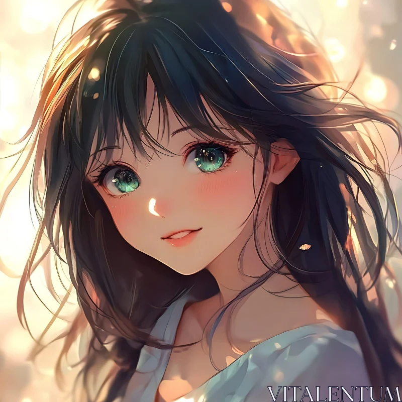 AI ART Anime Girl with Teal Eyes and Dark Hair