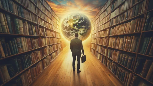 Man in Library Facing Earth
