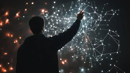 Man Interacting with Digital Network